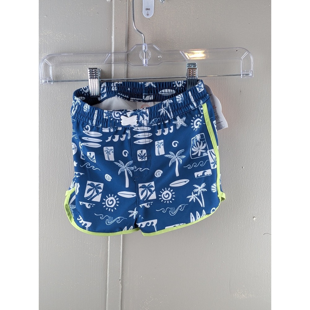 Wonder Nation Baby Boy Blue Tropical Palm Tree Swim Trunks 12M NWT UPF 50+